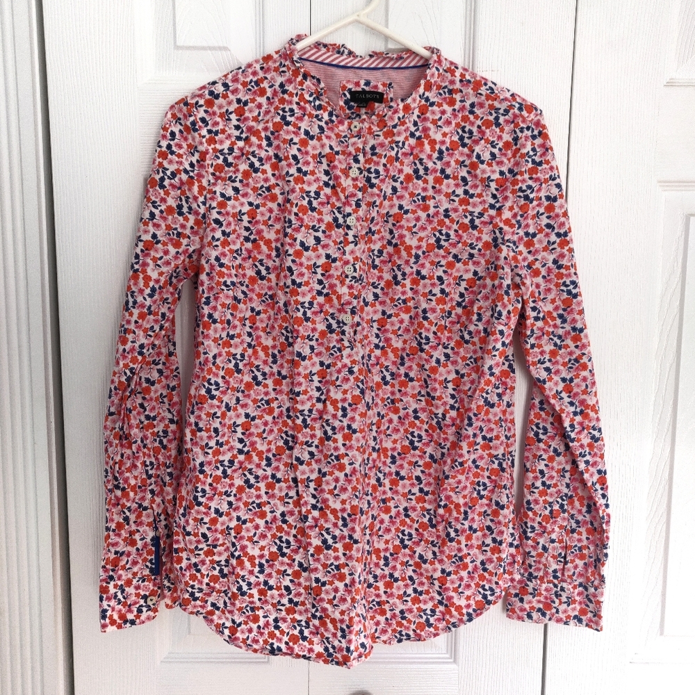 Talbots Floral Top Sz Med Long-Sleeved 100% Cotton Spring Summer